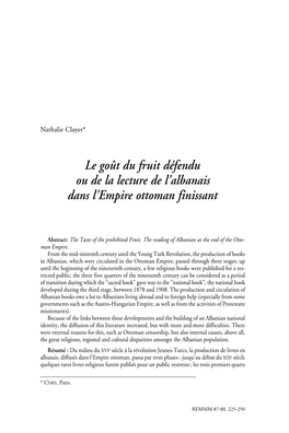 Le Goût Du Fruit Défendu Ou De La Lecture De L'albanais Dans L'empire Ottoman Finissant