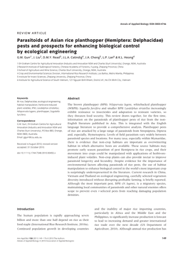 Parasitoids of Asian Rice Planthopper (Hemiptera: Delphacidae) Pests and Prospects for Enhancing Biological Control by Ecological Engineering G.M