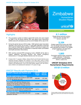 Zimbabwe Situation Report 31 October 2016