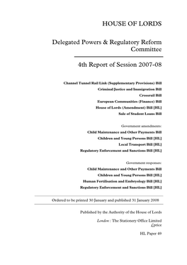 HOUSE of LORDS Delegated Powers & Regulatory Reform