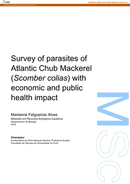Survey of Parasites of Atlantic Chub Mackerel (Scomber Colias) with Economic and Public Health Impact)