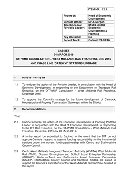 Report-West Midlands Rail Franchise Consultation Response and Chase