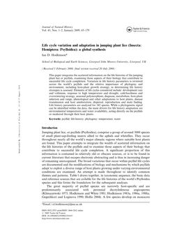 Life Cycle Variation and Adaptation in Jumping Plant Lice (Insecta: Hemiptera: Psylloidea): a Global Synthesis Ian D