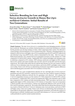 Selective Breeding for Low and High Varroa Destructor Growth in Honey Bee (Apis Mellifera) Colonies: Initial Results of Two Generations