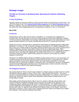 The War on Terrorism in Southeast Asia: Searching for Partners, Delimiting Targets by Gaye Christoffersen