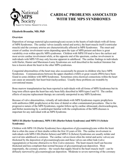 Cardiac Problems Associated with the Mps Syndromes