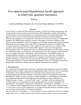 Five-Dimensional Hamiltonian-Jacobi Approach to Relativistic Quantum Mechanics