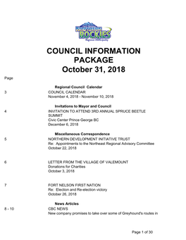 COUNCIL INFORMATION PACKAGE October 31, 2018