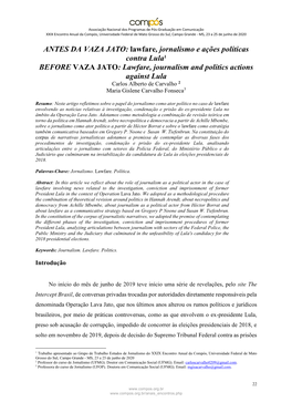 Lawfare, Jornalismo E Ações Políticas Contra Lula1 BEFORE VAZA JATO