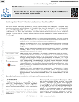 Pharmacokinetic and Pharmacodynamic Aspects of Peyote and Mescaline: 1.596 Clinical and Forensic Repercussions