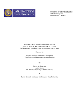 Out-Migration Trends Initial Scan of National and Local Trends in Migration and Research on African Americans