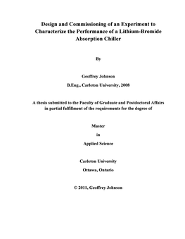Design and Commissioning of an Experiment to Characterize the Performance of a Lithium-Bromide Absorption Chiller