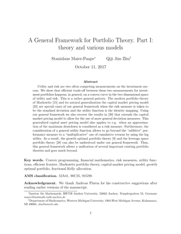 A General Framework for Portfolio Theory. Part I: Theory and Various Models