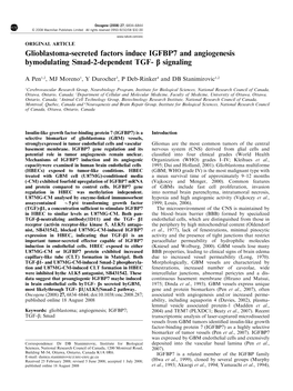 Glioblastoma-Secreted Factors Induce IGFBP7 and Angiogenesis Bymodulating Smad-2-Dependent TGF- B Signaling