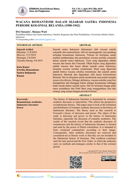 Wacana Romantisme Dalam Sejarah Sastra Indonesia Periode Kolonial Belanda (1900-1942)