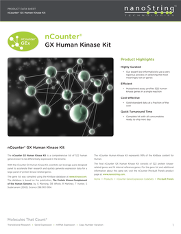 Nanostring®: Product Data Sheet | Ncounter® GX Human Kinase