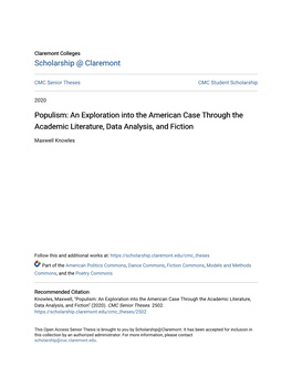 Populism: an Exploration Into the American Case Through the Academic Literature, Data Analysis, and Fiction