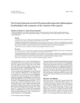 First Central American Record of Clystopsenella Longiventris (Hymenoptera: Scolebythidae) with Comments on the Variation of the Species