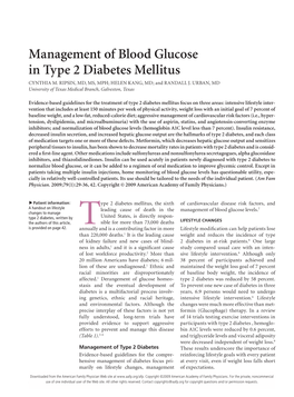 Management of Blood Glucose in Type 2 Diabetes Mellitus CYNTHIA M