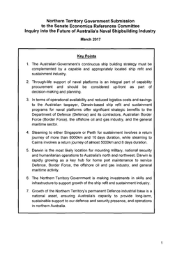 Northern Territory Government Submission to the Senate Economics References Committee Inquiry Into the Future of Australia's Naval Shipbuilding Industry