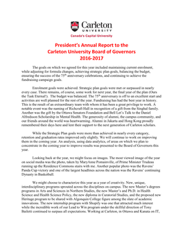 President's Annual Report to the Carleton University Board Of