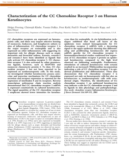 Characterization of the CC Chemokine Receptor 3 on Human Keratinocytes