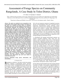 Assessment of Forage Species on Community Rangelands, a Case Study in Tolon District, Ghana