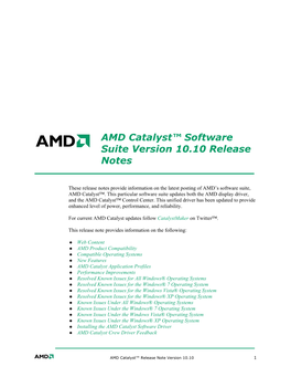 AMD Catalyst™ Software Suite Version 10.10 Release Notes