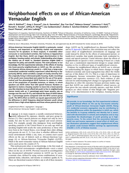 Neighborhood Effects on Use of African-American Vernacular English