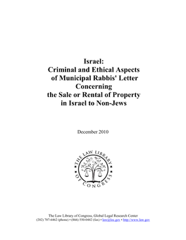 Israel: Criminal and Ethical Aspects of Municipal Rabbis' Letter Concerning the Sale Or Rental of Property in Israel to Non-Jews