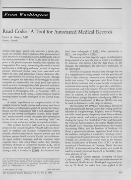 Read Codes: a Tool for Automated Medical Records Larry A