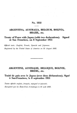 Treaty of Peace with Japan (With Two Declarations). Signed at San Francisco, on 8 September 1951