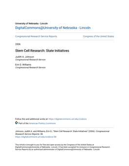 Stem Cell Research: State Initiatives