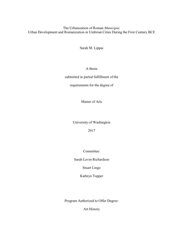 The Urbanization of Roman Municipia: Urban Development and Romanization in Umbrian Cities During the First Century BCE