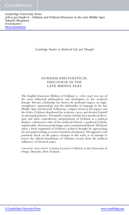 Cambridge Studies in Medieval Life and Thought OCKHAM AND