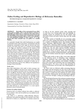 Pollen Feeding and Reproductivebiology of Heliconius