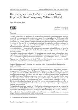 Dos Torres Y Un Relato Histórico En Revisión: Santa Perpètua De Gaià (Tarragona) Y Vallferosa (Lleida)