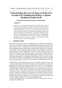 Space in Psalm 47:6 in Light of Its Neighbouring Psalms: a Spatial Reading of Psalms 46-48