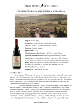 Pra Amarone Della Valpolicella Tech Sheet