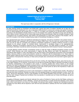 HUMANITARIAN SITUATION in SOMALIA Monthly Analysis February 2006