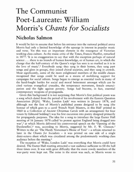 The Communist Poet-Laureate: William Morris's Chants for Socialists Nicholas Salmon