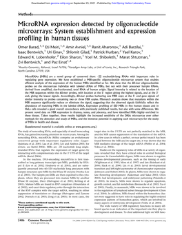 Microrna Expression Detected by Oligonucleotide Microarrays: System Establishment and Expression Profiling in Human Tissues