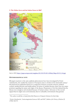 5. the Yellow Fever and the Italian States in 1804* Divergent Reactions