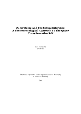 Queer Being and the Sexual Interstice: a Phenomenological Approach to the Queer Transformative Self
