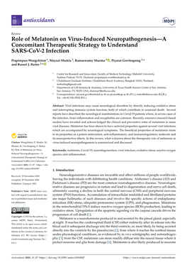 Role of Melatonin on Virus-Induced Neuropathogenesis—A Concomitant Therapeutic Strategy to Understand SARS-Cov-2 Infection