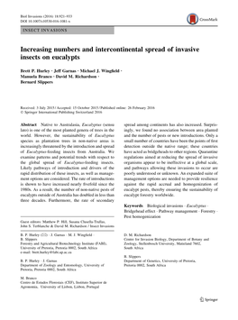 Increasing Numbers and Intercontinental Spread of Invasive Insects on Eucalypts