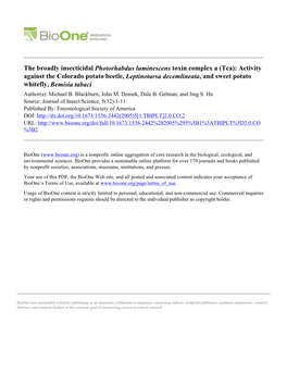 The Broadly Insecticidal Photorhabdus Luminescens Toxin