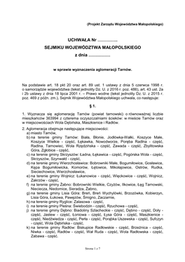 W Sprawie Wyznaczenia Aglomeracji Tarnów