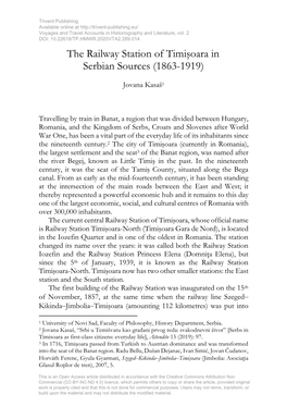 The Railway Station of Timişoara in Serbian Sources (1863-1919)