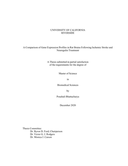 UNIVERSITY of CALIFORNIA RIVERSIDE a Comparison of Gene